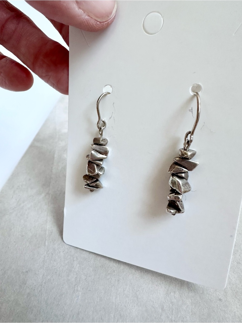 Stacked Silver Nugget Drop Earrings